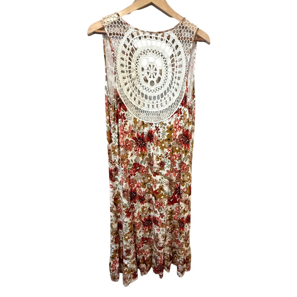 Soft Surroundings Floral Crochet Back Midi Dress XL Red Boho Sleeveless